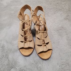 #13 💙 Melrose & Market lace-up gladiator heeled cream tan wedge sandals